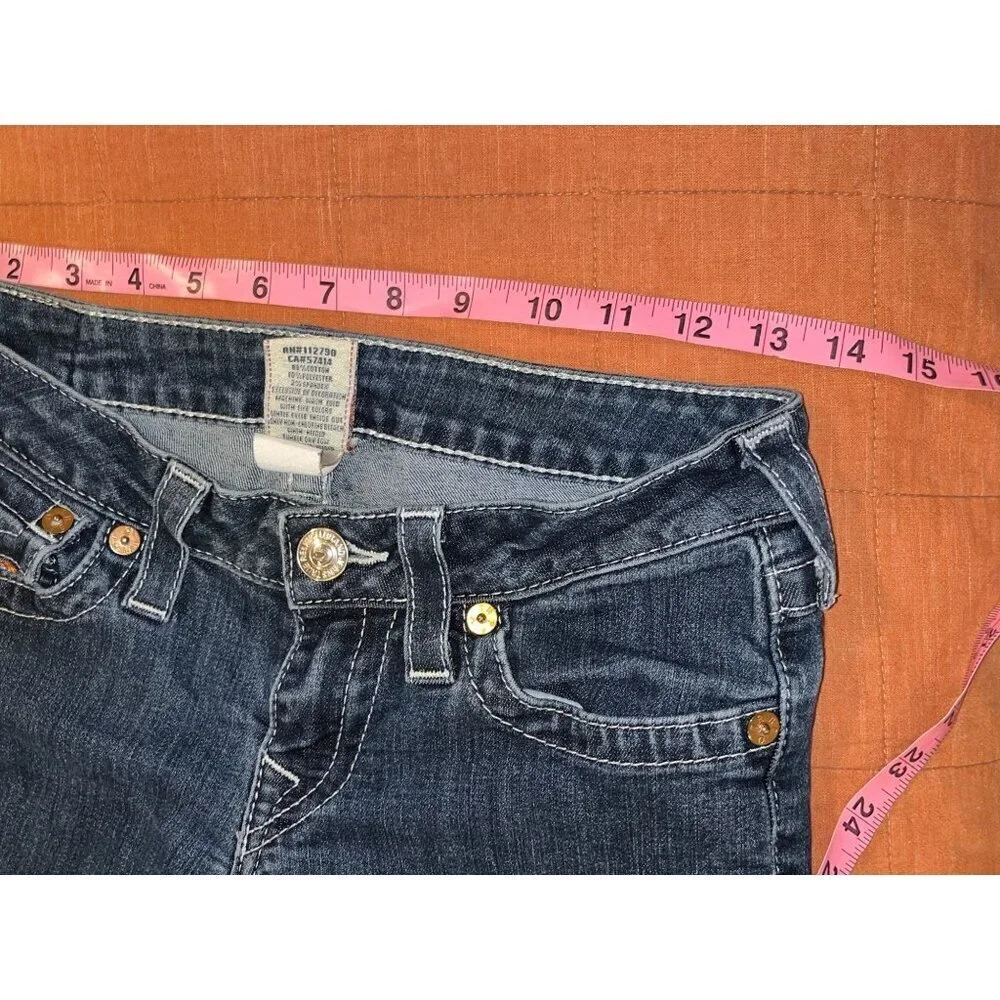 True Religion Blue Denim Embroidered Pockets Skinny Fit Jeans Women's Size 27